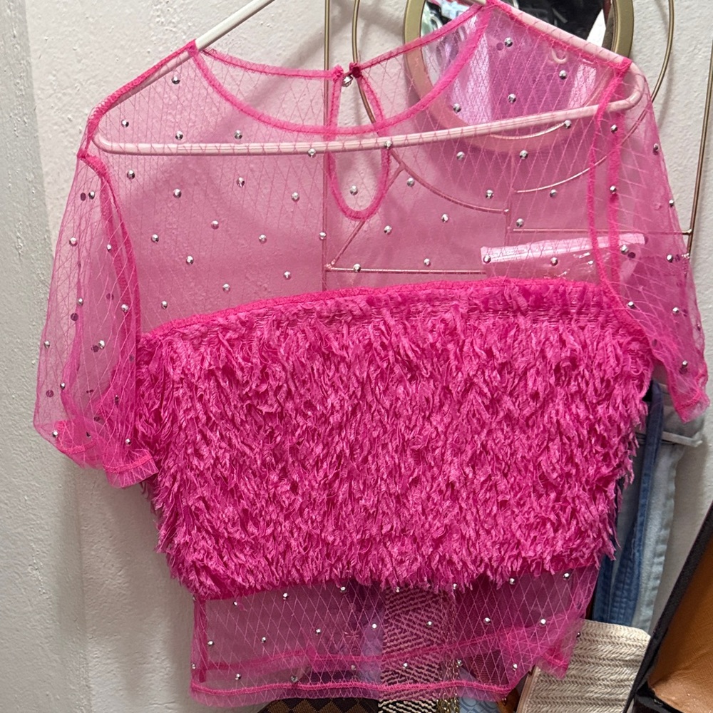 SHEIN Hot Pink Sheer Textured Blouse